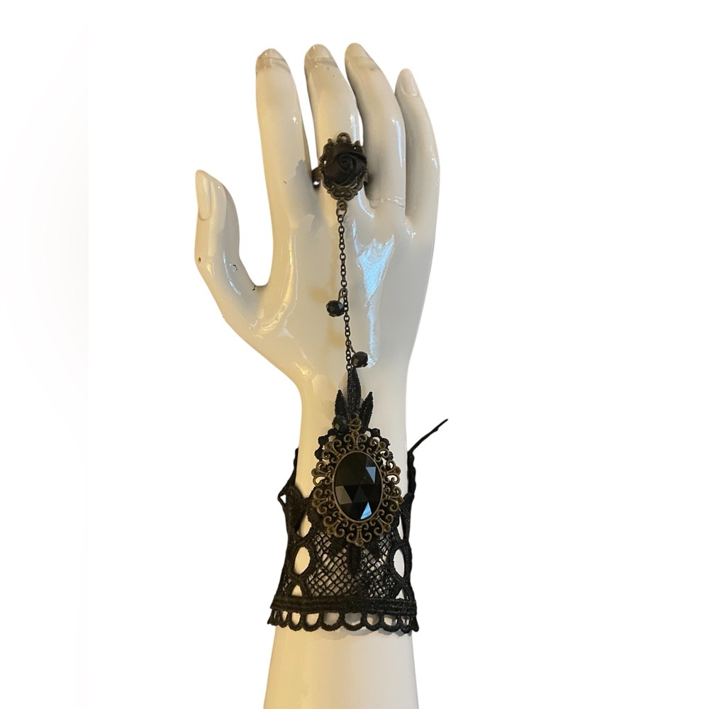 Black Lace Goth Bracelet with Ring